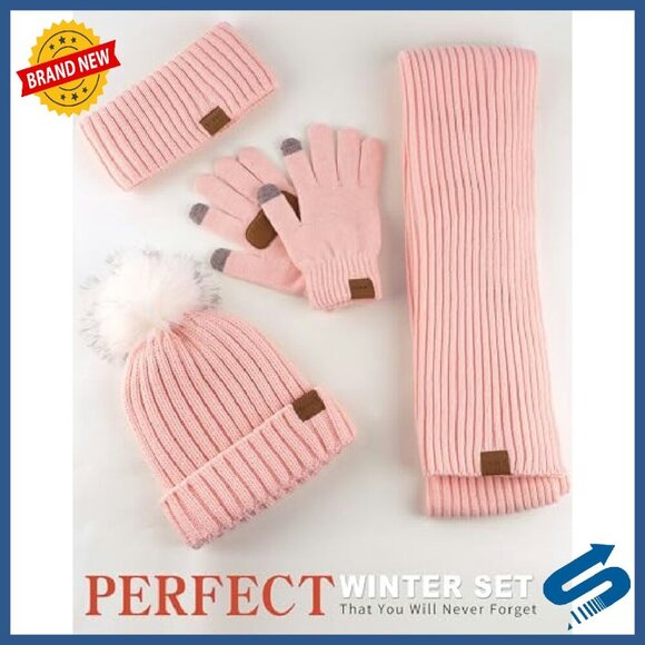 Fleece Lined Beanie Scarf Gloves Headband Set Touchscreen  display picture 1